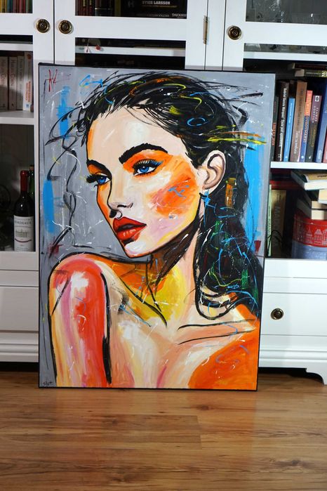 Oryginalny duży obraz olejny ręcznie malowany portret piękna kobieta