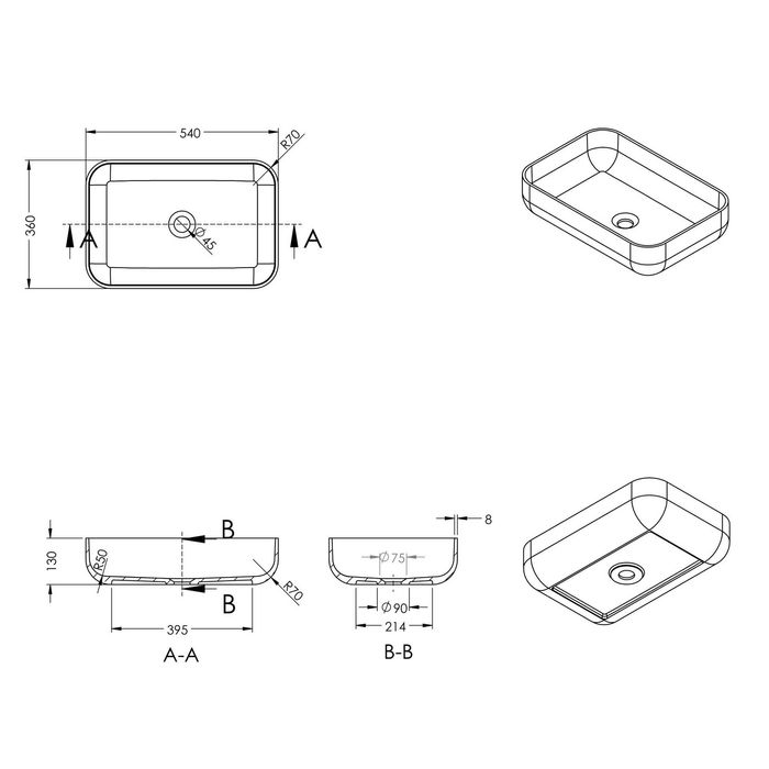 Umywalka nablatowa  z odlewu mineralnego  w czarno/białym  kolorze