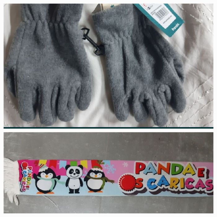 Luvas  novas dos 4 aos 6 anos e cachecol panda e os caricas