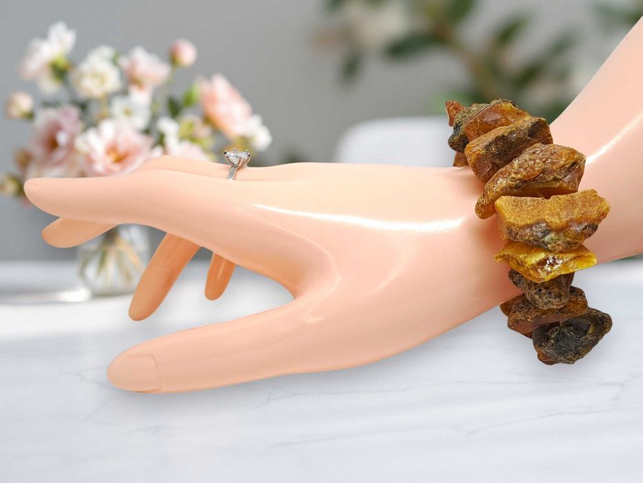 Bransoletka z bursztynu, BURSZTYN bałtycki surowy koniak cytryna #1484