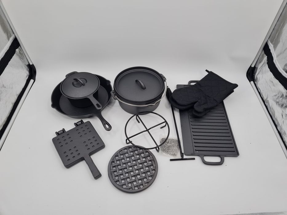 12-częściowy zestaw żeliwna patelnia Garnek płyta grillowa żeliwne