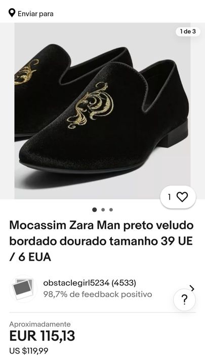 Sapatos Zara Man black velvet, usados 1 x, tamanho 40