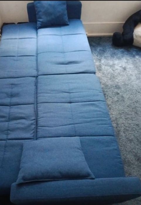 Sofá Cama com 2 Almofadas Tecido Azul 220*84,5*69