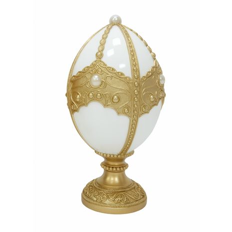 dekoracyjna figurka jajko glamour na podstawie  biało-złota 26,8 cm