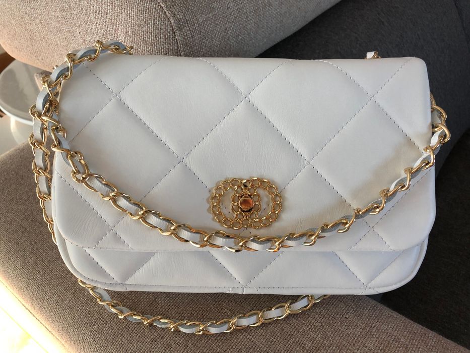 Torebka biała nowa skóra naturalna pikowana premium