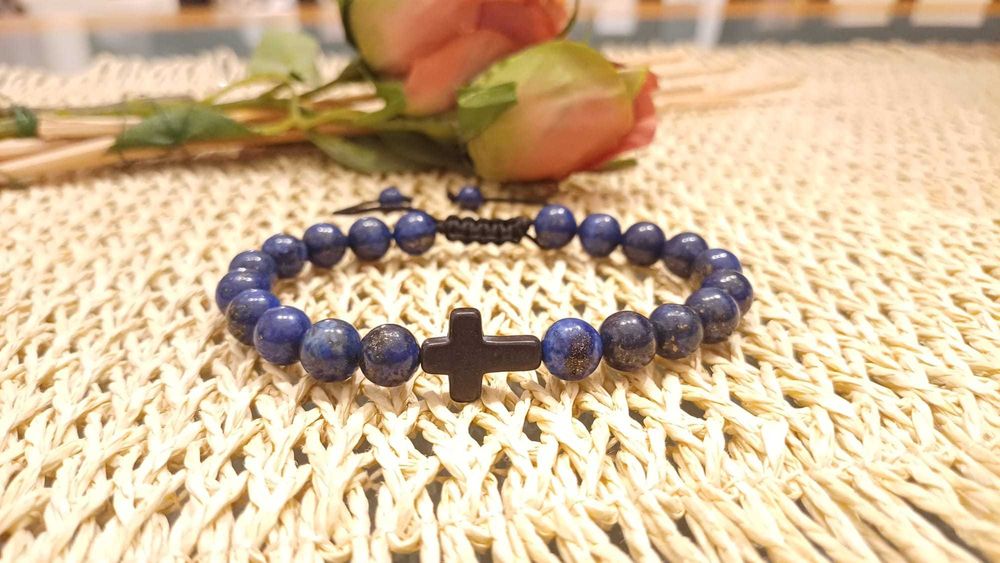 Pulseira de Lápis-Lazúli Natural & Cruz Hematita - Pulseiras Me4You