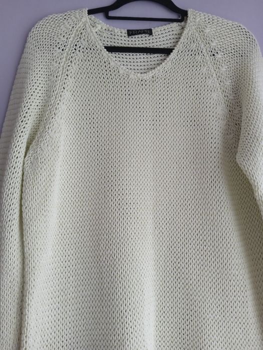 Sweterek 42 na drutach śmietankowy
