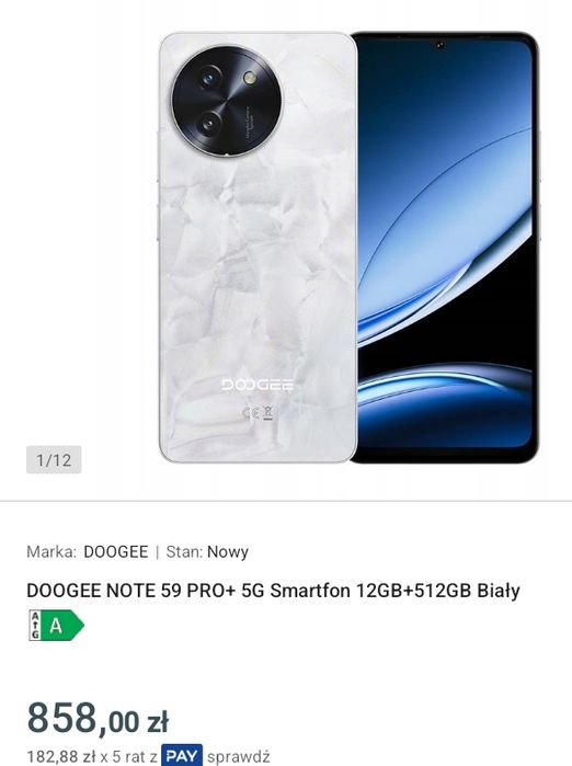 Doogee note 59 pro+ 36/512 GB nowy biały gwarancja