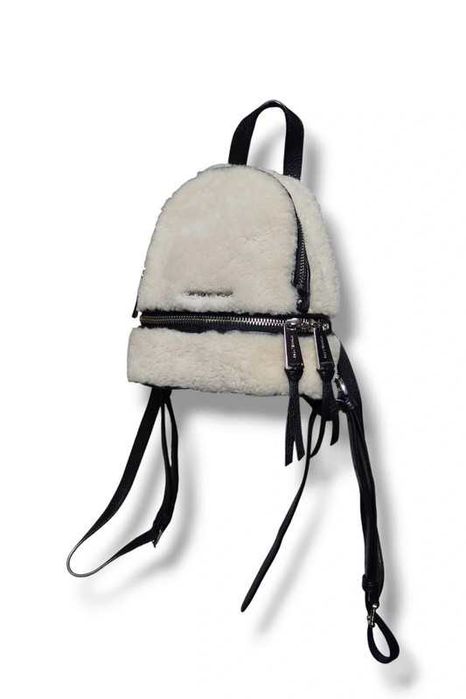 Michael Kors Rhea White Shearling Black leather bag Backpack Plecak