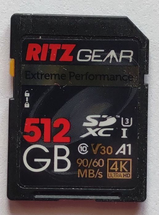Оригінальна SD Card Ritz Gear 512GB High-Speed SDXC UHS-I, C10, U3, V30, Full-HD & 4K