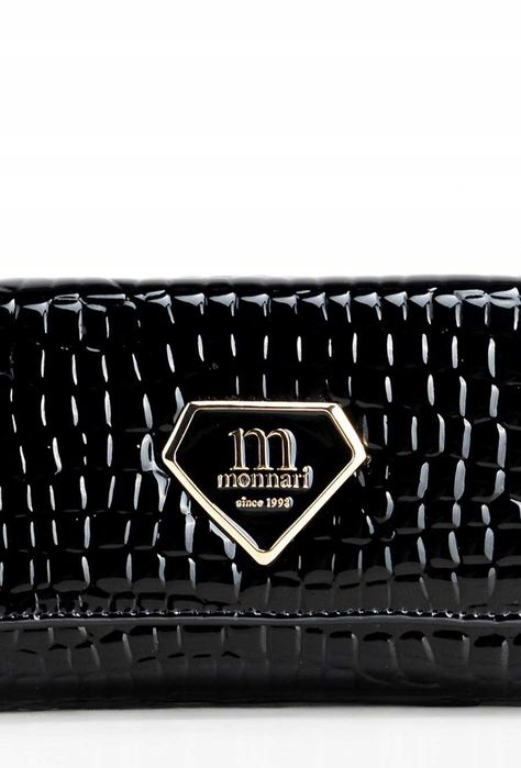 Portfel Damski MONNARI Czarny Lakierowany Skóra Naturalna Elegancki