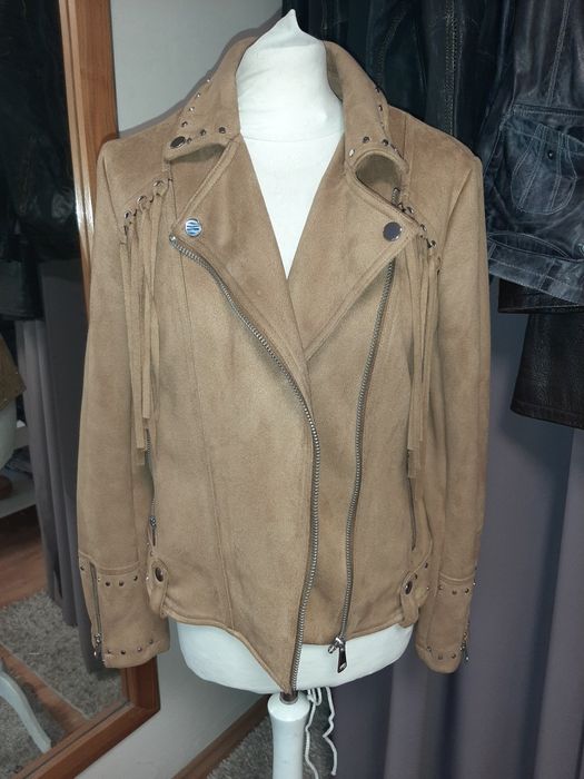 Kurtaka pocahontas z frędzlami Yessica beż jesienna ekoskóra M nowa