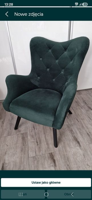 Fotel duży uszak butelkowa zieleń