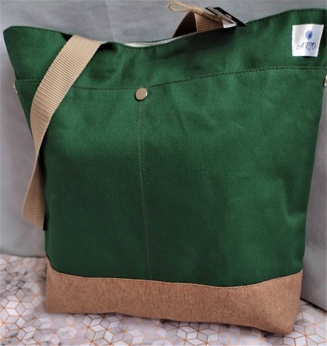 Torba damska shopper duża zielona brązowa beżowa prezent