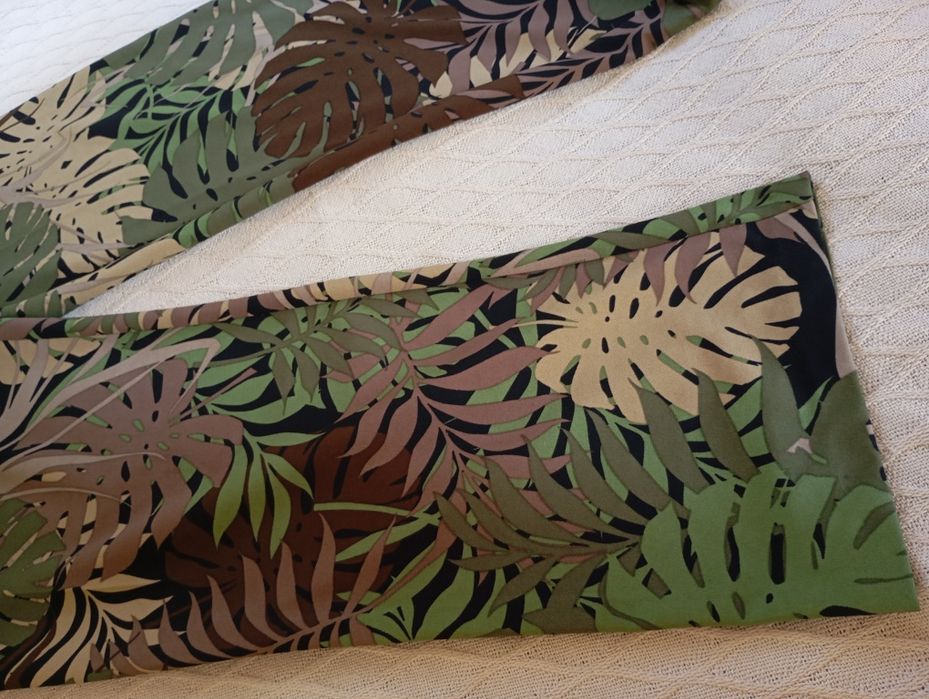 BENETTON M elegancki kombinezon tropikalny wzór liście szerokie nogawk