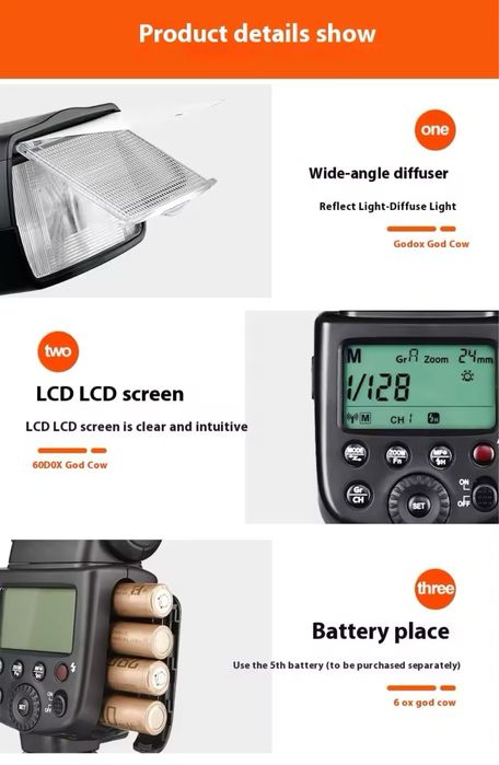 Спалах Godox TT600 2,4G для камери Canon Nikon Sony Pentax Olympus