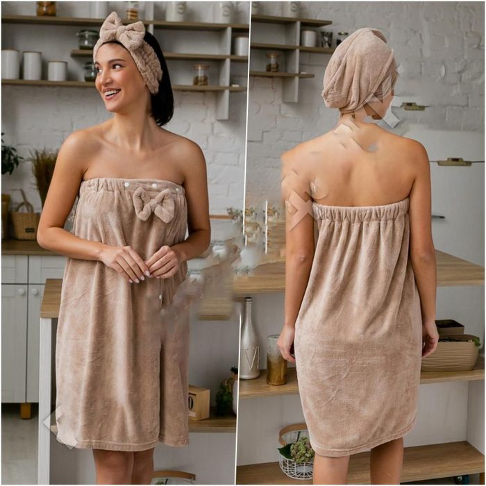 Набір рушник халат жіночий  банний сауна мікрофібра подарунковий