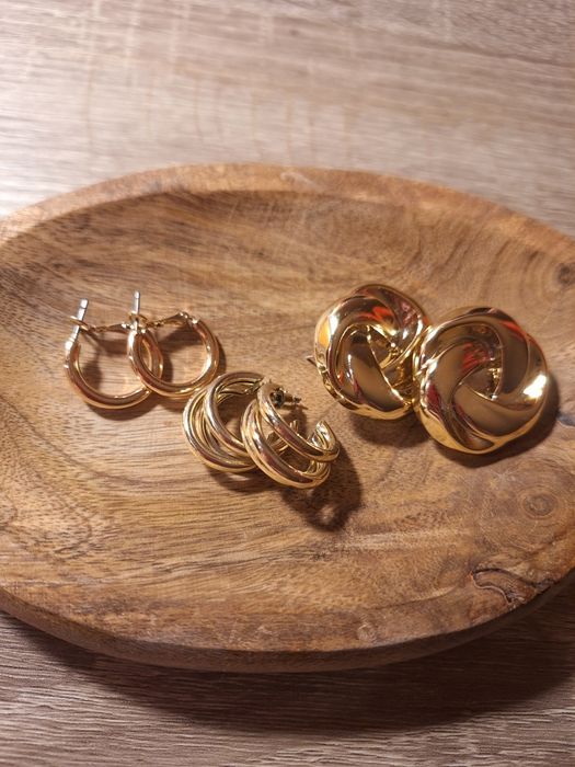 Kolczyki damskie w złotym kolorze 3 pary zestaw