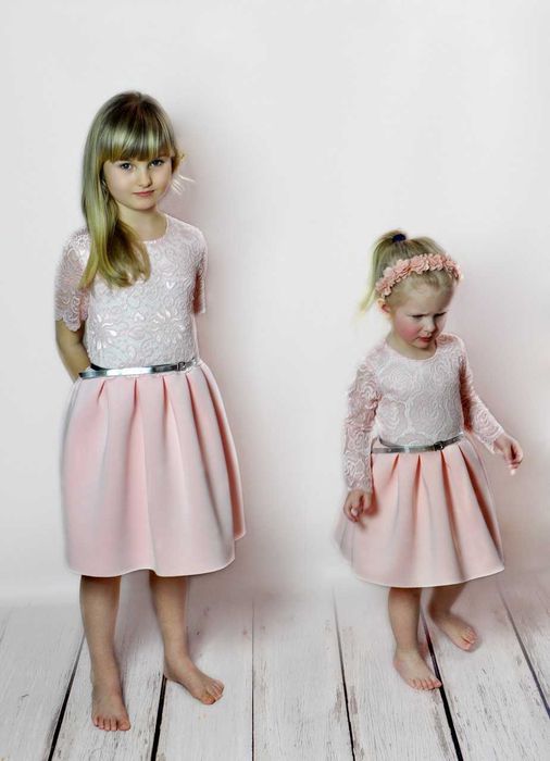 Sukienka Pudrowy Róż 104 Dziewczęca 4latka Koronkowa Wesele Drużka