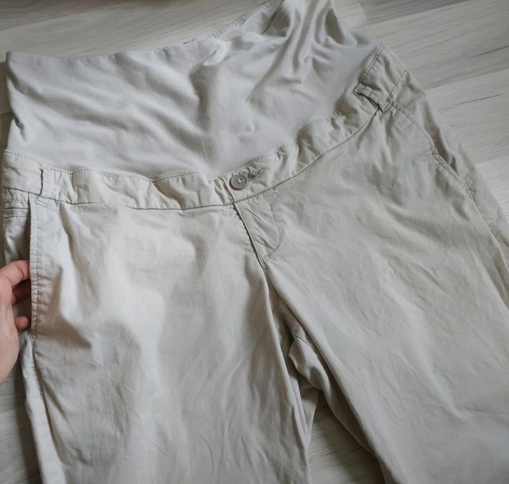 Spodnie damskie ciążowe materiałowe 42 XL h&m Mama beżowe lato cienkie