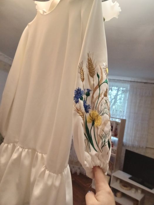 Плаття з вишивками на рукавах.