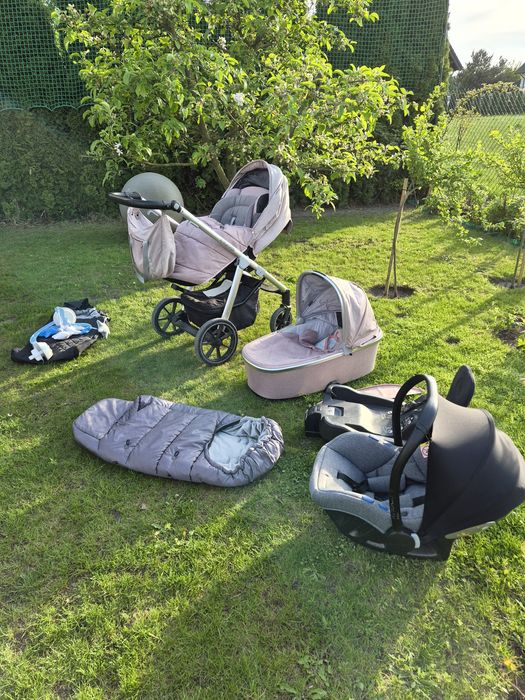 WÓZEK GŁĘBOKO-SPACEROWY 3W1 Baby Design Bueno różowy + fotelik z bazą isofix