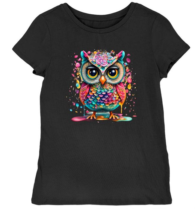 Koszulka damska tęczowa sowa czarna XL