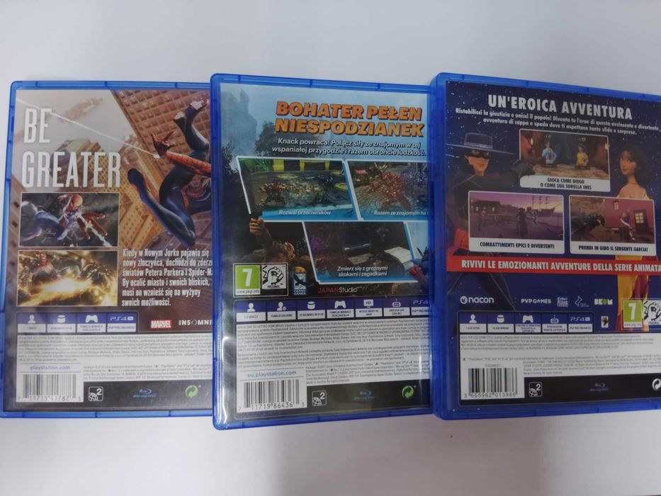 Zestaw 3 gier PS4 zorro, spiderman, kanck 2