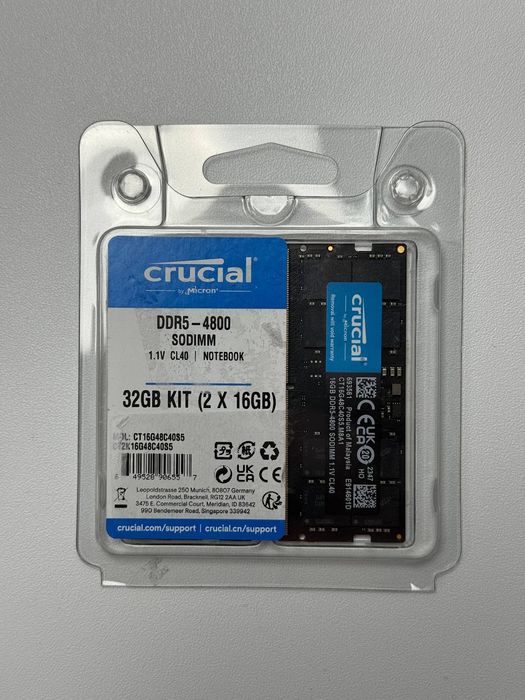 Оперативна памʼять Crucial DDR5 SO-DIMM Kit 32GB (2x16GB) 4800MHz CL40