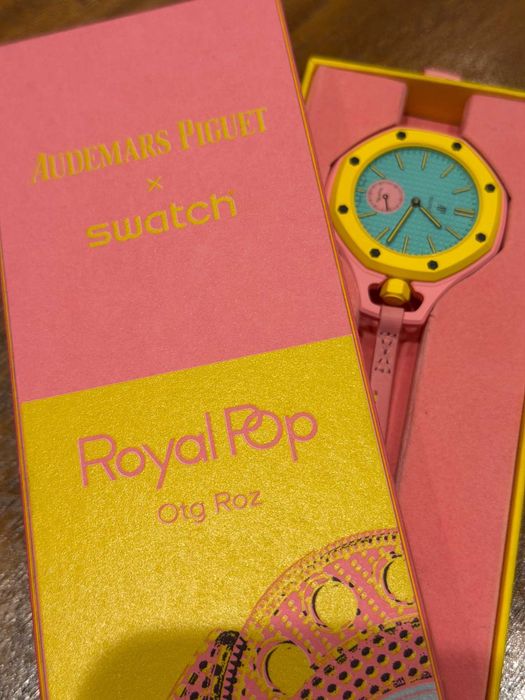 Limitowany Royal Pop Otg Roz – różowy case, żółty bezel, teal dial