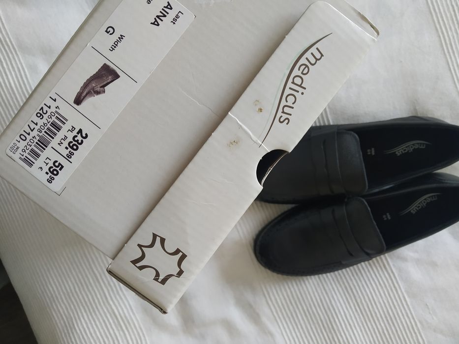 Buty skórzane NOWE damskie czarne/ mokasyny MEDICUS rozm.39
