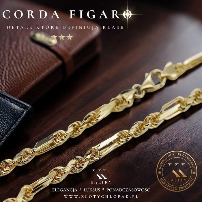 Złoty łańcuszek 14k 585 włoski Corda Figaro cc004y 3mm/45cm Wrocław
