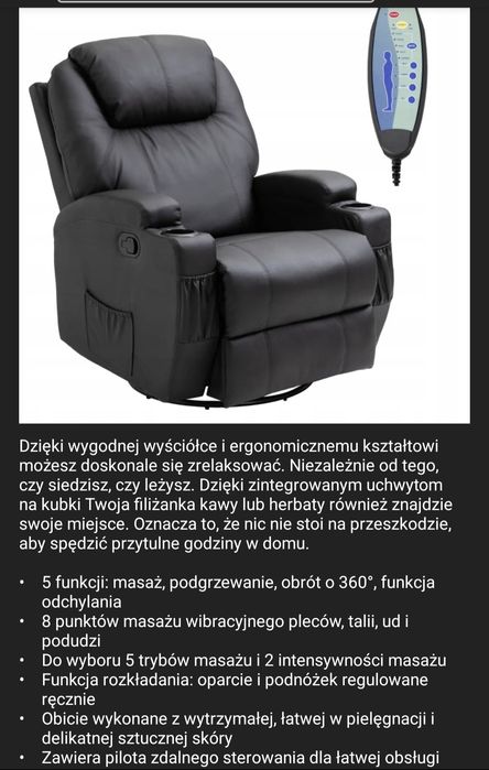 Fotel masujacy  niekompletny -części