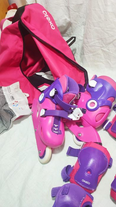 Kit completo de patins em linha, rosa, menina