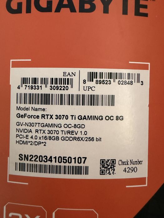 Karta RTX 3070 Ti Gigabyte GAMING OC | pudełko | zadbana