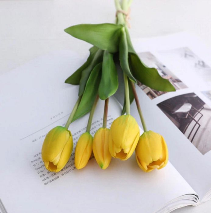 Tulipany silikonowe żółte jak żywe 40 cm, 5 sztuk
