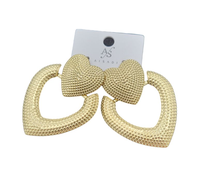 Kolczyki dwa serca wzór złote stal nierdzewna