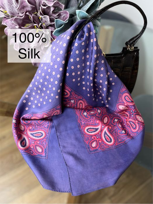 Apaszka jedwabna 100% jedwab 90x90 cm paisley fioletowa