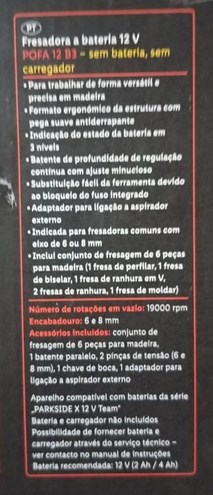 Fresadora a bateria Parkside 12V