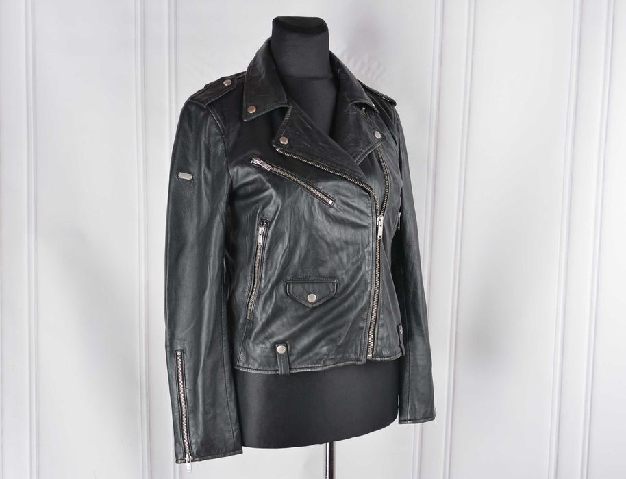 SUPERDRY Premium Skórzana Ramoneska Damska 100% Skóra Jagnięca Czarna r. 44 / XXL