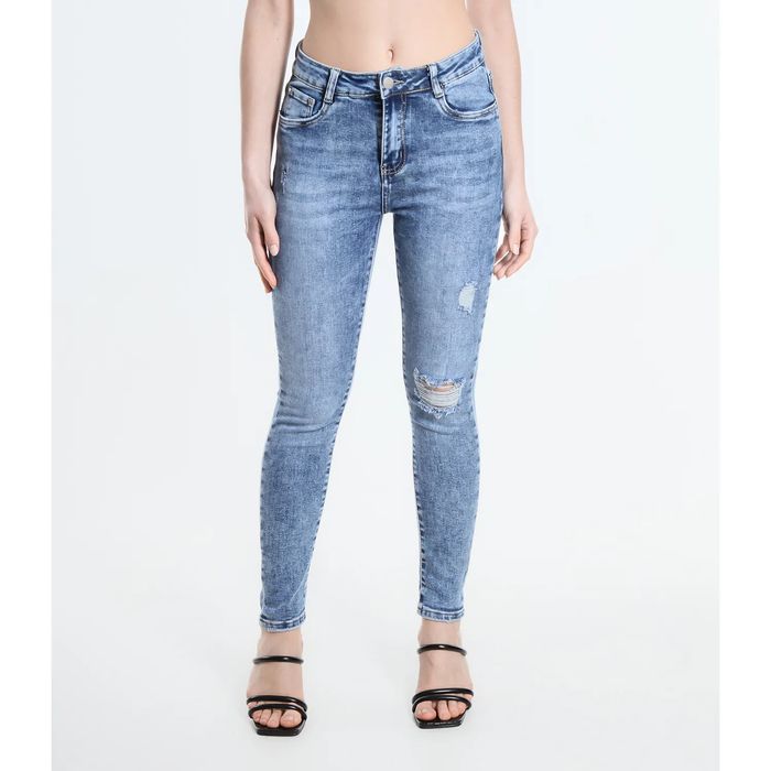 Jeansy Skinny Fit z przetarciami - niebieski S