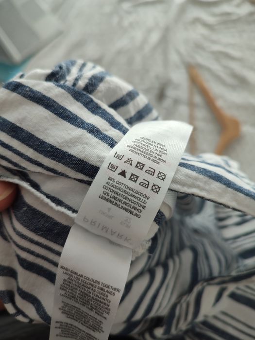 Primark XS spodnie w paski. Szeroka nogawka. 12% len, 88% bawełna