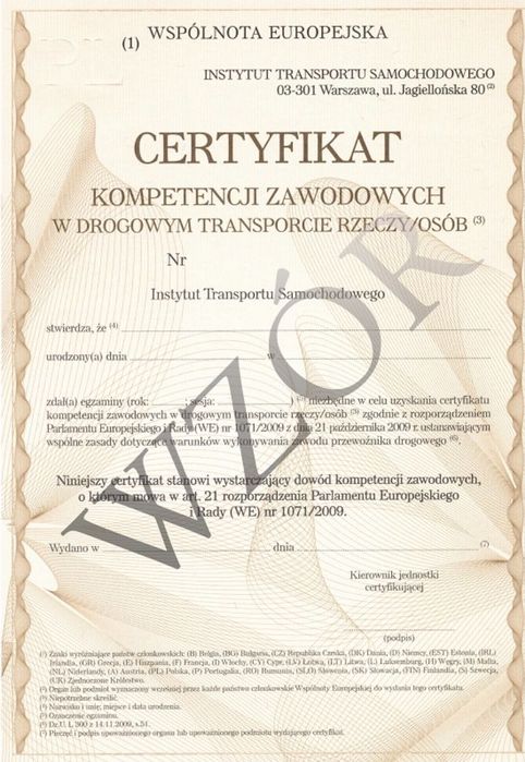 Bardzo tanio użyczę certyfikat kompetencji zawodowych