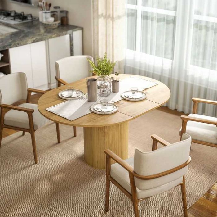 Mesa de Jantar Extensível Redonda para 6-8 Pessoas