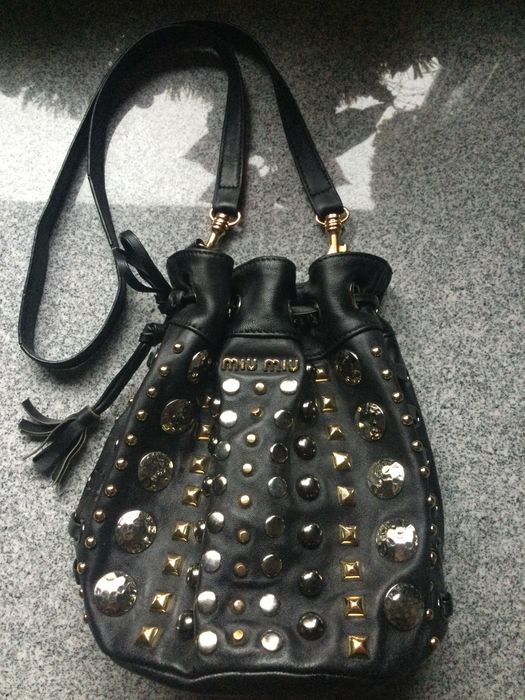 Torba Miu miu torebka skóra  naturalna frędzle dżety