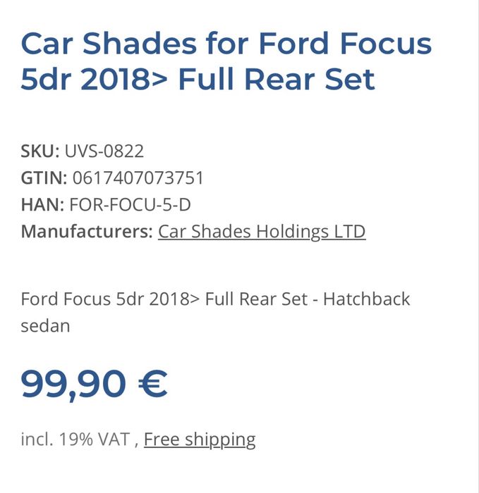 Car Shades Ford Focus Hatchback 2018-2026