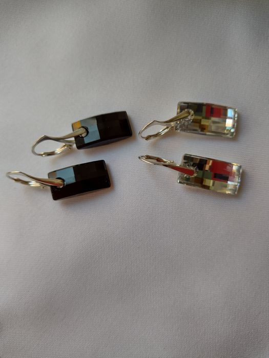 kolczyki 3,5cm czarne i srebrne Swarovski urban jet i crystal 2cm