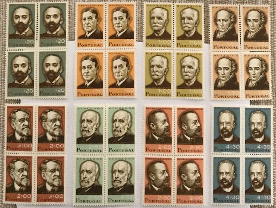 Série de 8 quadras de selos novos - Cientistas Portugueses - 1966