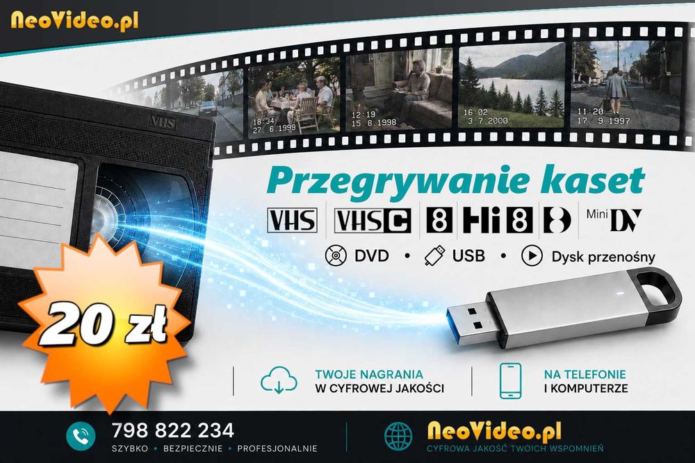 Przegrywanie VHS na DVD, pendrive Katowice - tylko 20 zł za kasetę