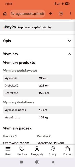 Narożnik kanapa pikowana na nóżkach Scandi